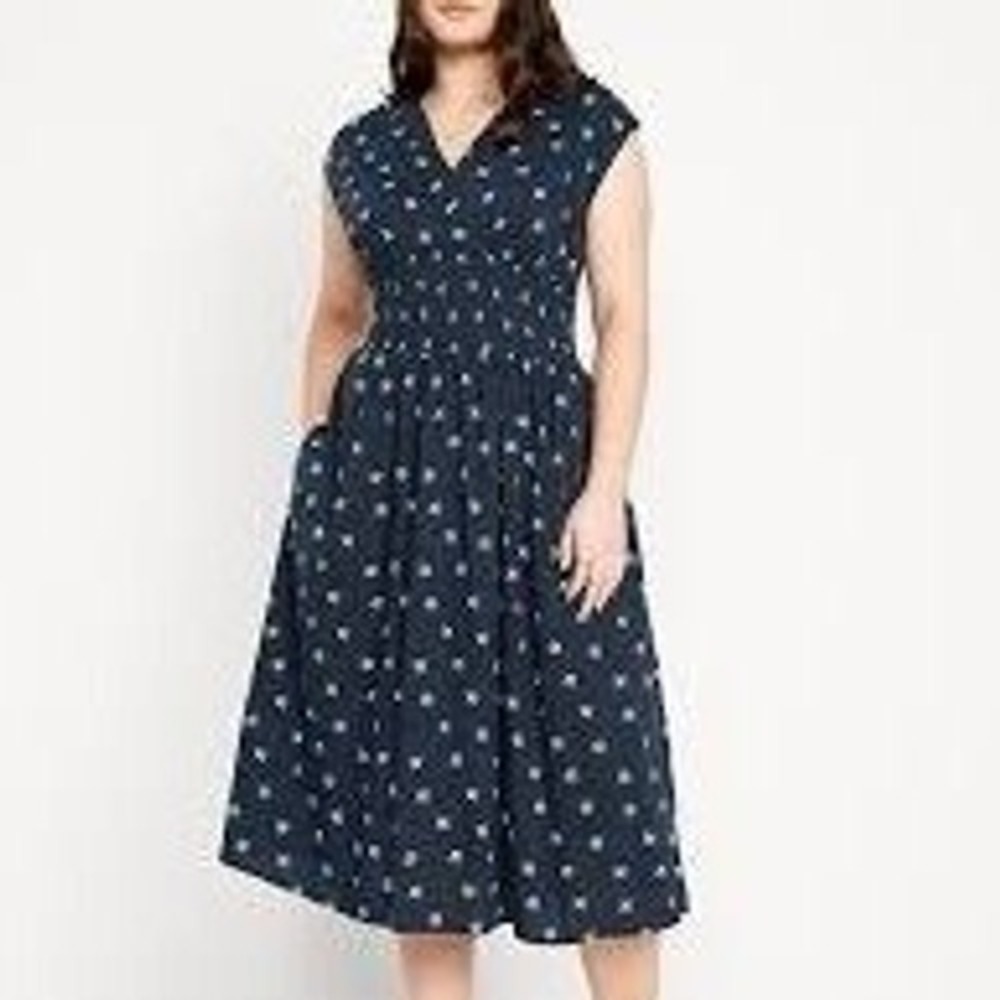 Old Navy Navy Midi Dress with White Floral Dots